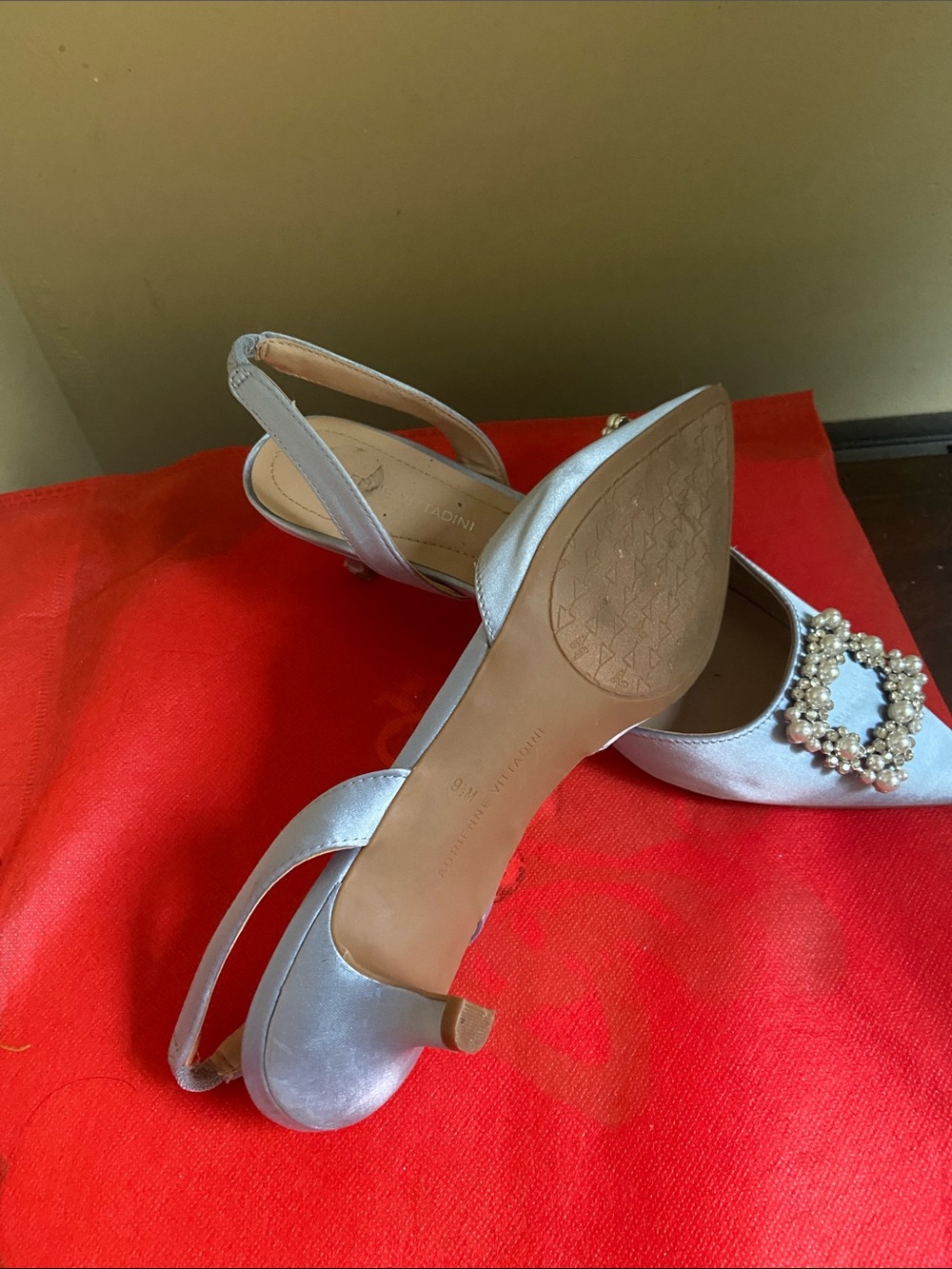 Adrienne Vittadini Powder Blue Pearl Buckle Pointed Slingbacks - Picture 3 of 4